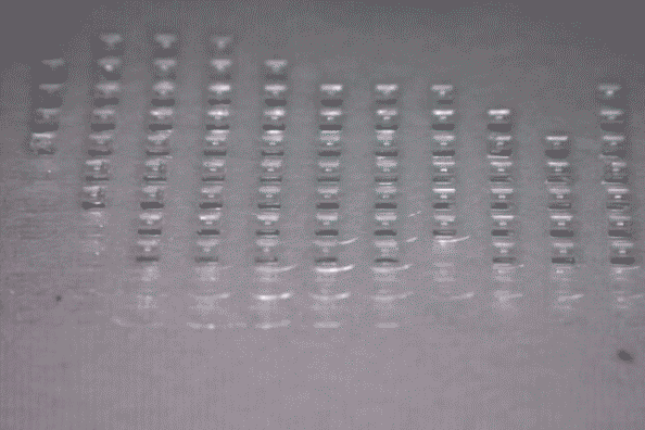 Each of the 2,000 PLGA cups is filled with a liquid drug. Gif via the Langer Lab at MIT