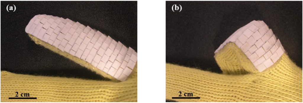Ceramic scales on a kevlar glove are flexible but still strong. Image via the journal of Bioinspiration & Biomimetics