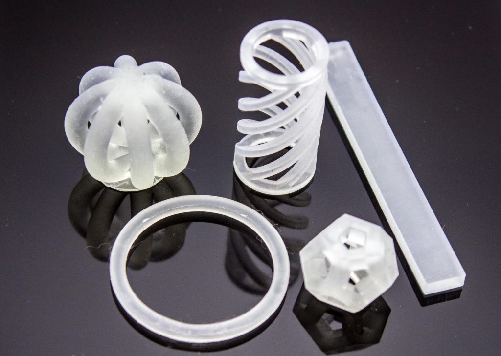 A selection of 3D printed objects using Henkel-developed resin. Photo via Henkel