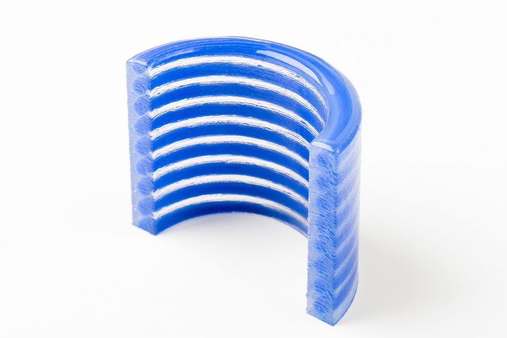 A sample of ACEO multimaterial 3D printed silicone. Photo via ACEO