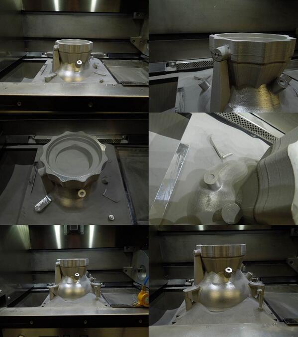 SpaceX used an EOS metal 3D printer to produce the SuperDraco rocket chamber in Inconel. Photo via Elon Musk.