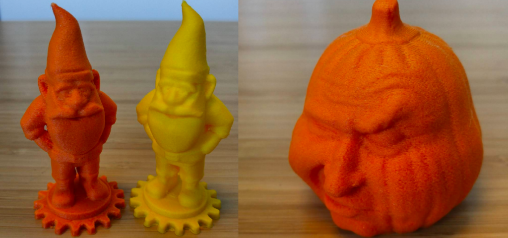 Some spooky and not so spooky 3D printed designs made from Proto-Pasta's new filament colours. Photo via Proto-Pasta.