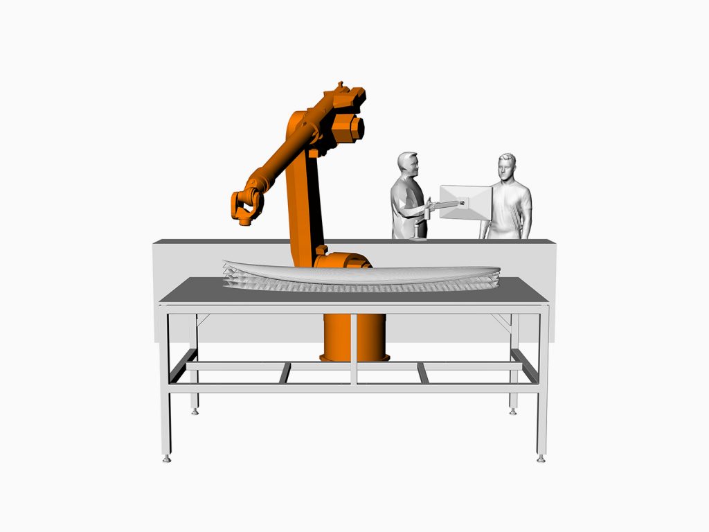 A CGI render of the iAMbot printing a prototype board. Image via Laurent Biernaert.