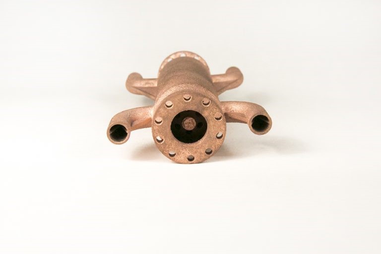 Chromium zirconium copper (CuCr1Zr) alloy heat exchanger 3D printed with Direct Metal Laser Sintering (DMLS).