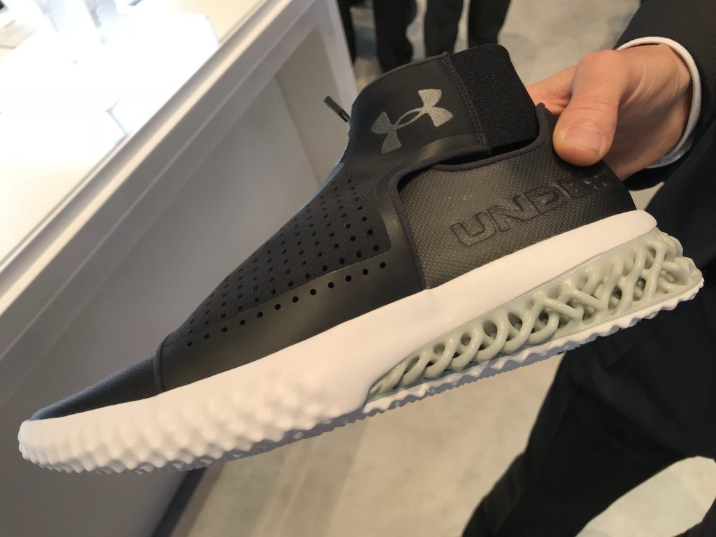 Closeup of the EOS/Under Armour sneaker. Photo by Beau Jackson for 3D Printing Industry