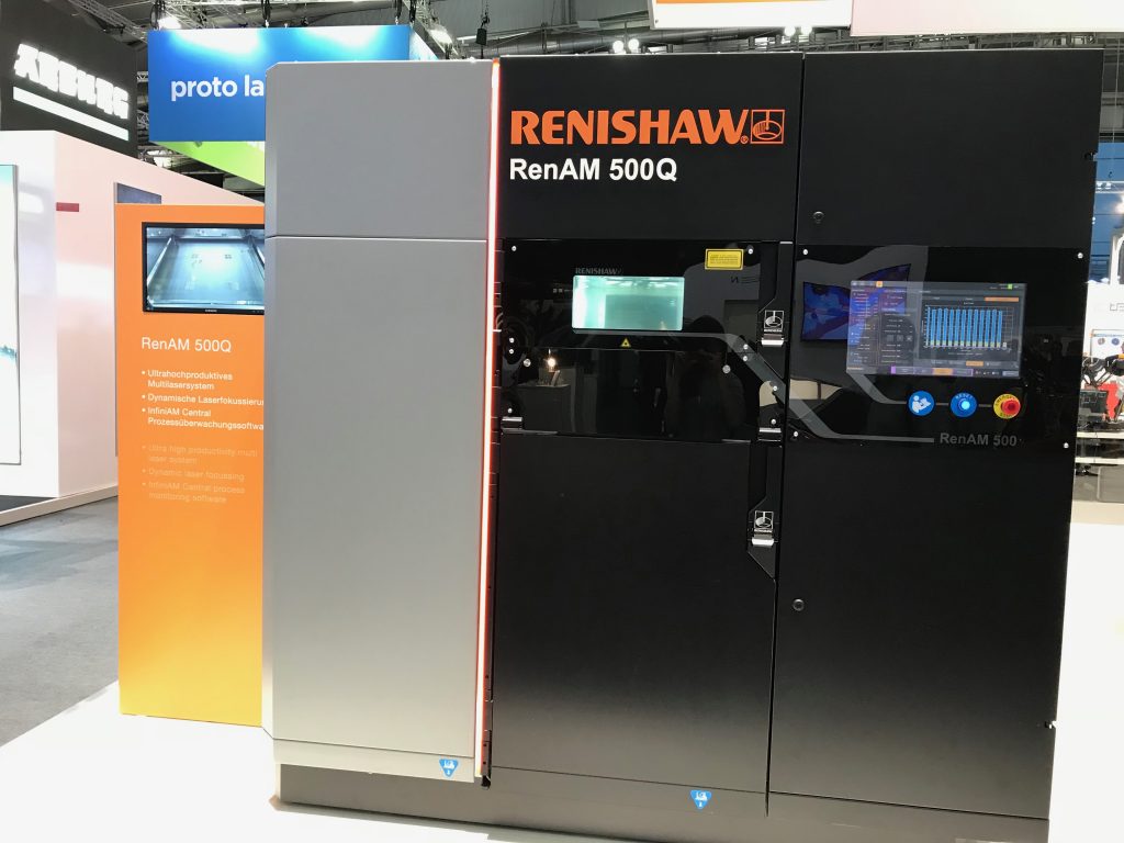 The RenAM 500Q stands on the corner of Renishaw's booth at formnext 2017. Photo by Beau Jackson for 3D Printing Industry