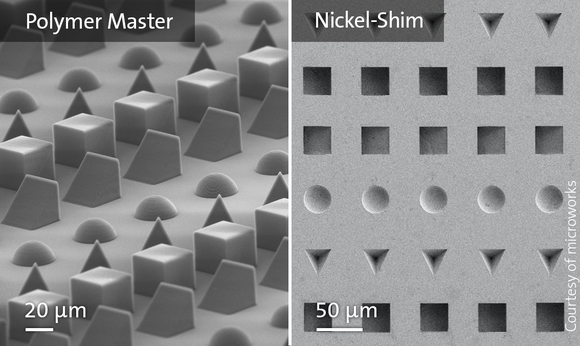 3D printed polymer master mold serves as a base for a Nickel-shim for injection molding. Image via Nanoscribe.
