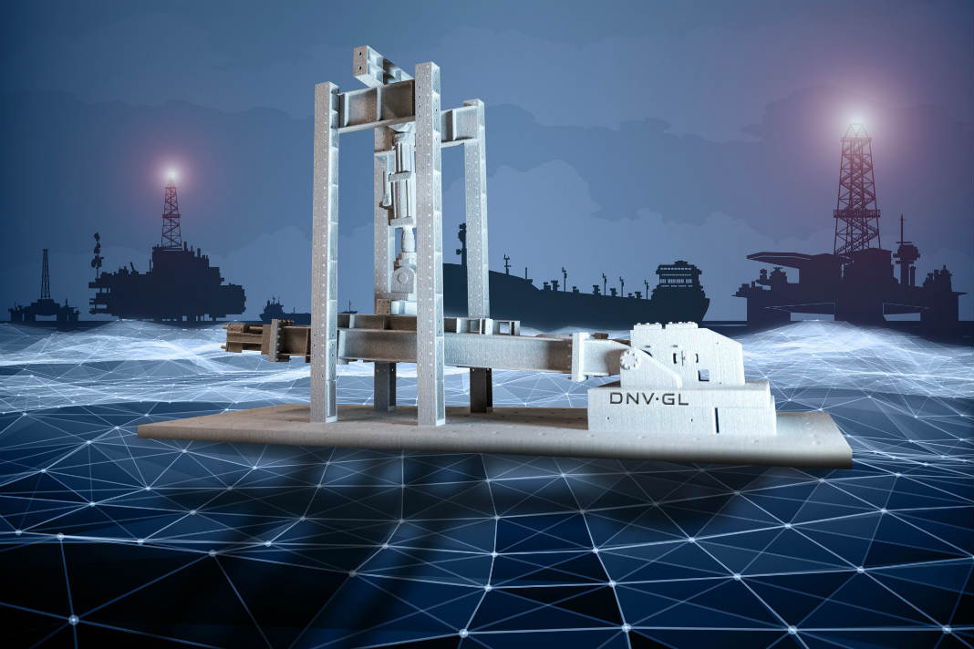 Une réplique en aluminium imprimée en 3D du banc d'essai de la chaîne d'amarrage au laboratoire de DNV GL à Bergen.  Image via DNV GL.