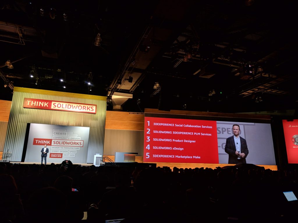 Gian Paolo Bassi and the 5 announcements from SOLIDWORKS World 2018. Photo by Michael Petch.