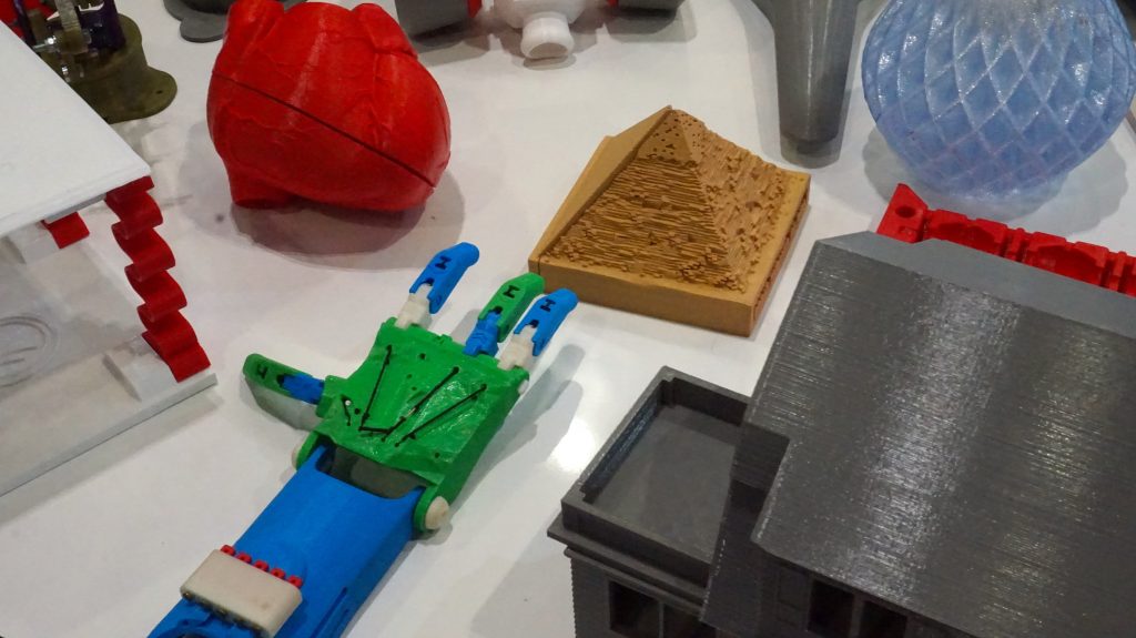 3D printed objects from the MakerBot Educator's Handbook at BETT 2018. Photo by Rushabh Haria.
