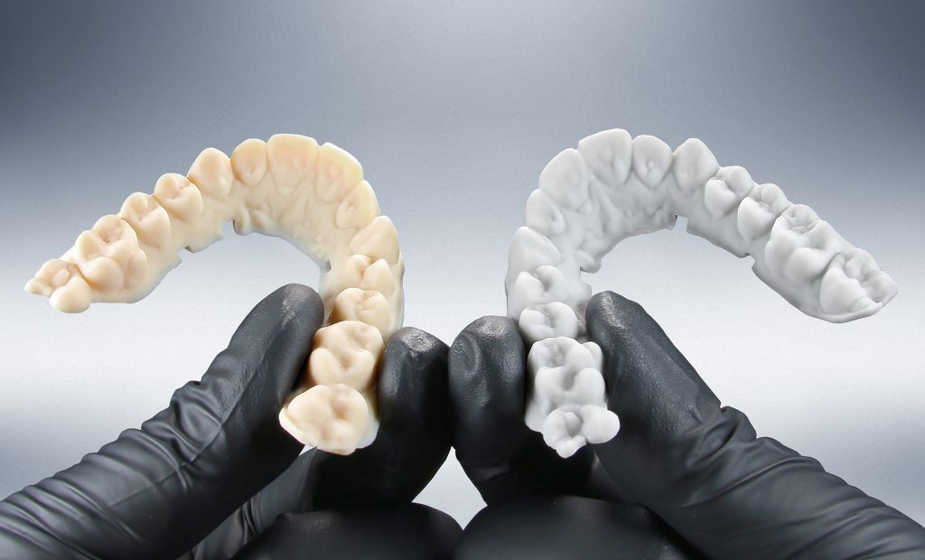 New E-OrthoShape resin for 3D printing models for thermoforming clear aligners. Photo via EnvisionTEC.