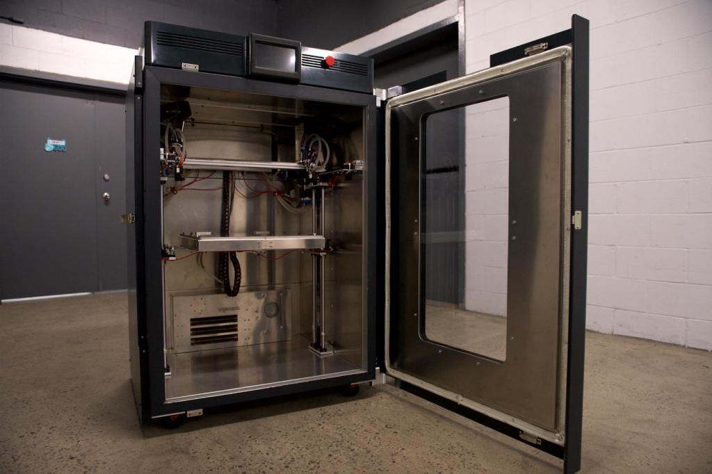Inside the AON-M2 high temperature 3D printer. Photo via AON3D