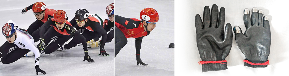 Chinese skaters wearing metal 3D printed glove tips, customised by Farsoon Technolgies. Photo via Farsoon Technologies.