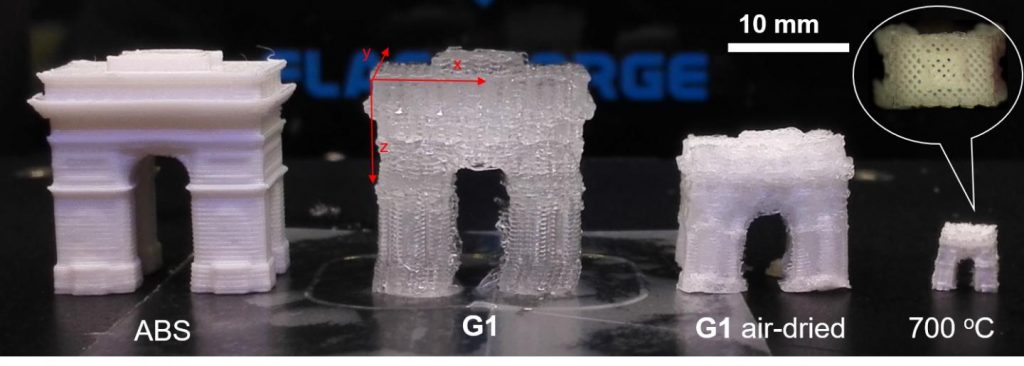 Each stage of the Ke Group's shrinking 3D printed sample with ABS Arc de Triomphe for comparison. Image by Chenfeng Ke