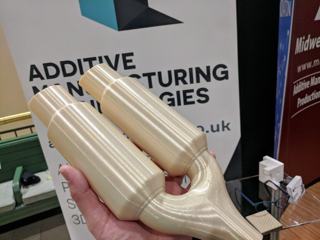 Post-processing from Sheffield’s Additive Manufacturing Technologies at AMUG 2018. Photo by Michael Petch.