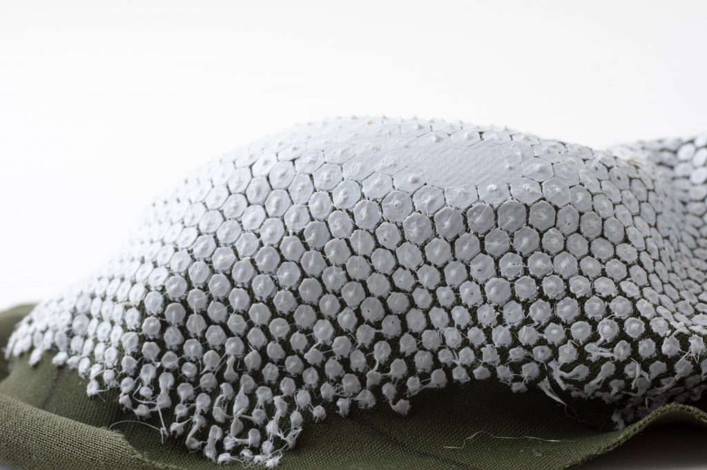Self-forming structures made by 3D printing on stretched fabric. Photo via Nervous System.