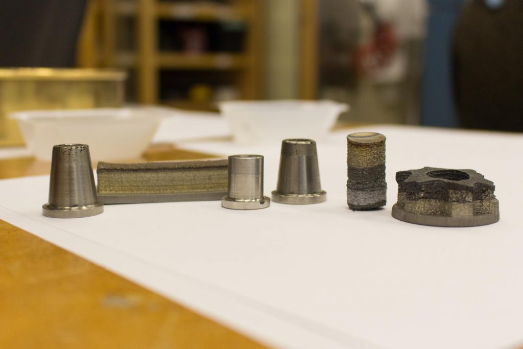 3D printed Inconel 718/copper samples. Photo via WSU