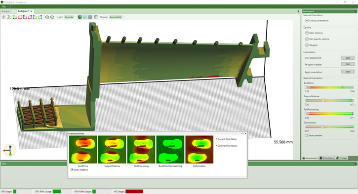 Amphyon user interface: optimization of the build direction by consideration of all possible orientations. Image via Additive Works