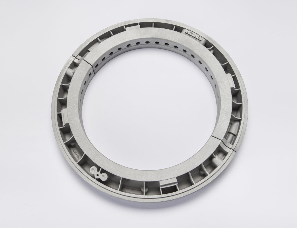Metal oil sealing ring for an industrial steam turbine, designed and produced by Siemens using additive manufacturing. Photo via Siemens