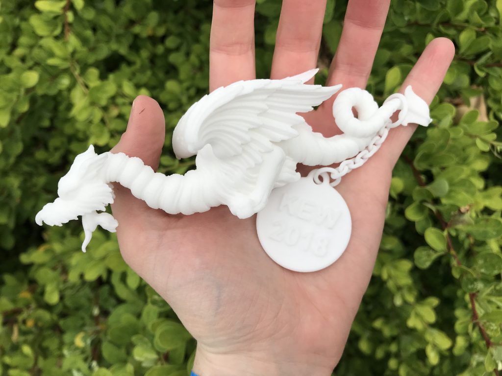 A miniature replica of the 3D printed dragons, selective laser sintered in PA12. Photo by Beau Jackson