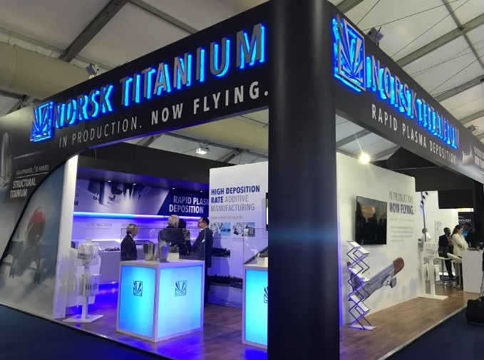 The Norsk Titanium exhibition at the Farnborough International Airshow 2018. Photo by 3D Printing Industry.