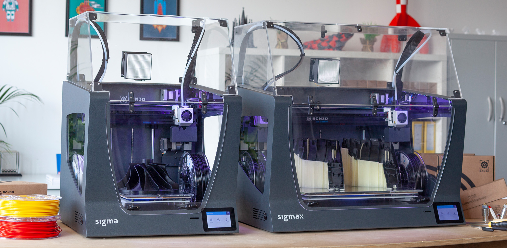 The Sigma and Sigmax R19 3D printers. Photo via BCN3D Technologies.
