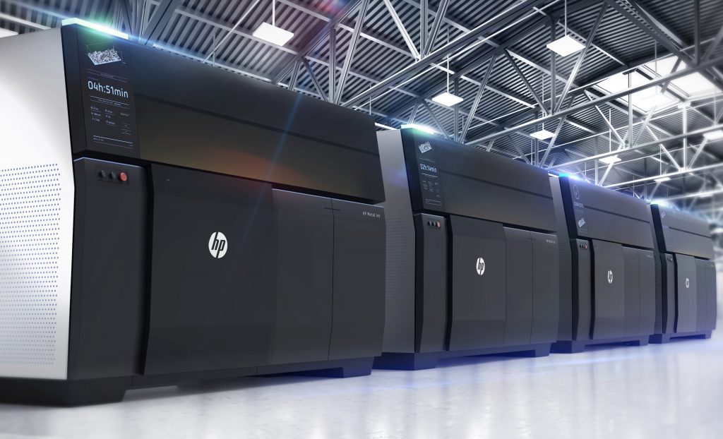 HP Metal Jet 3D printer systems. Photo via HP
