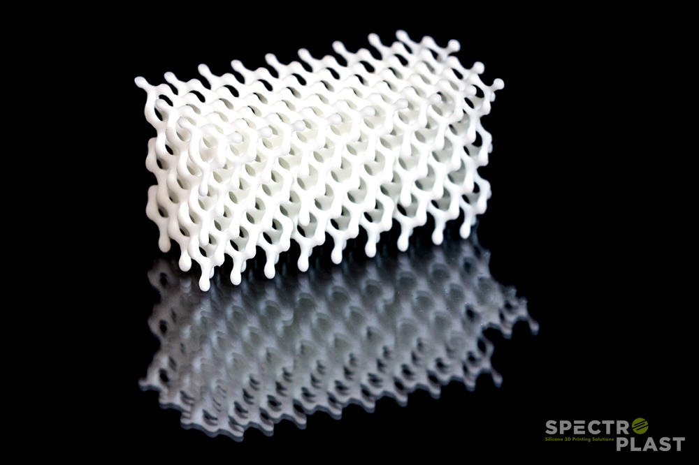 A flexible, 3D printed silicone lattice. Photo via Spectroplast