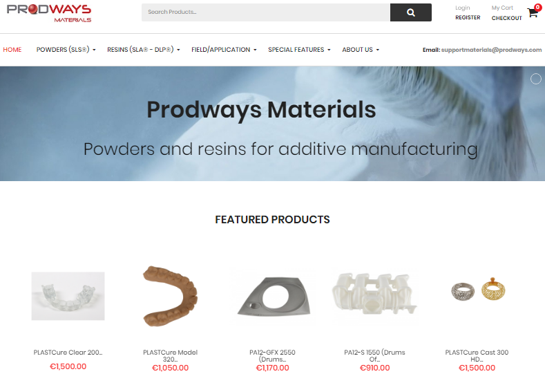 The Prodways Materials website. Image via Prodways Materials.