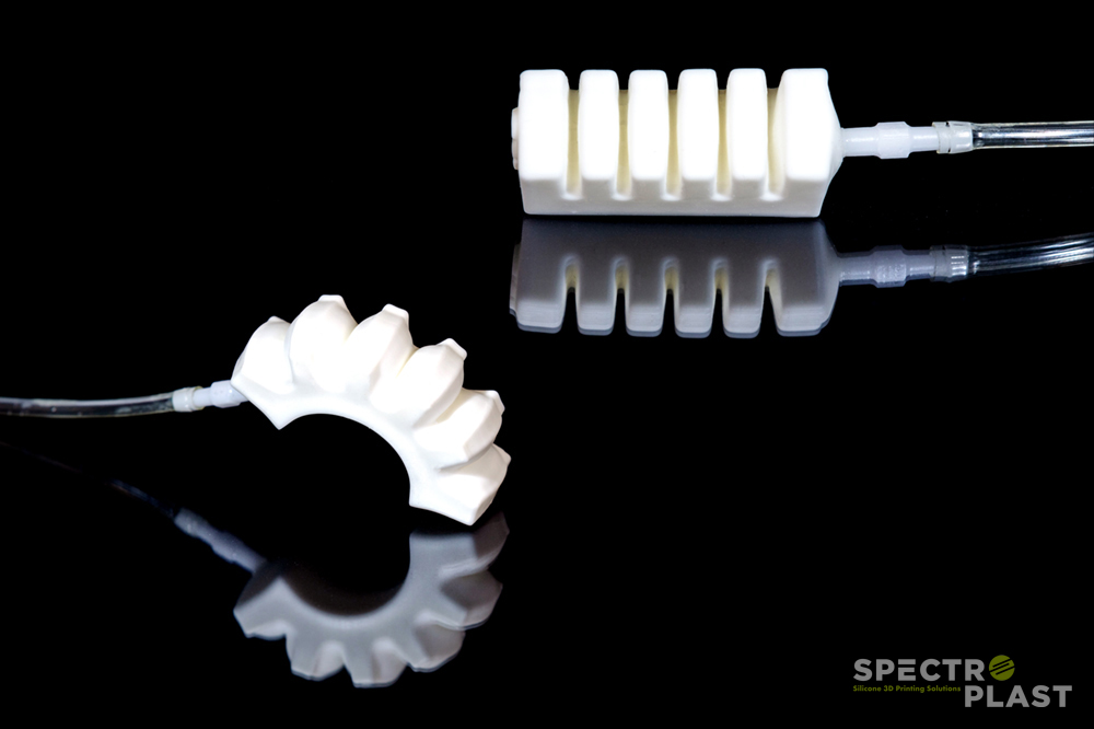 Flexible 3D printed silicones. Photo via Spectroplast