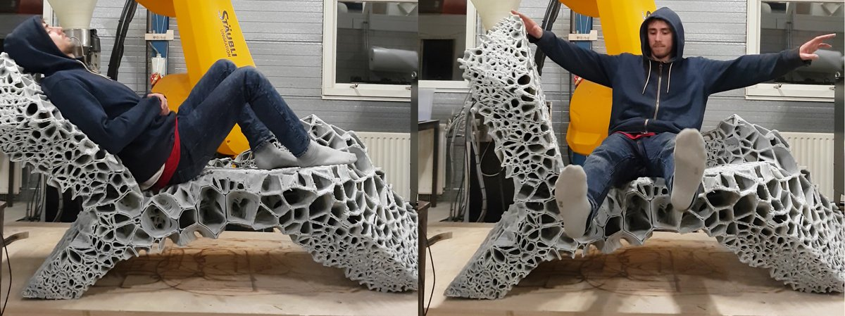 The 3D printed chaise-lounge. Photo via Robotic Building/TU Delft.