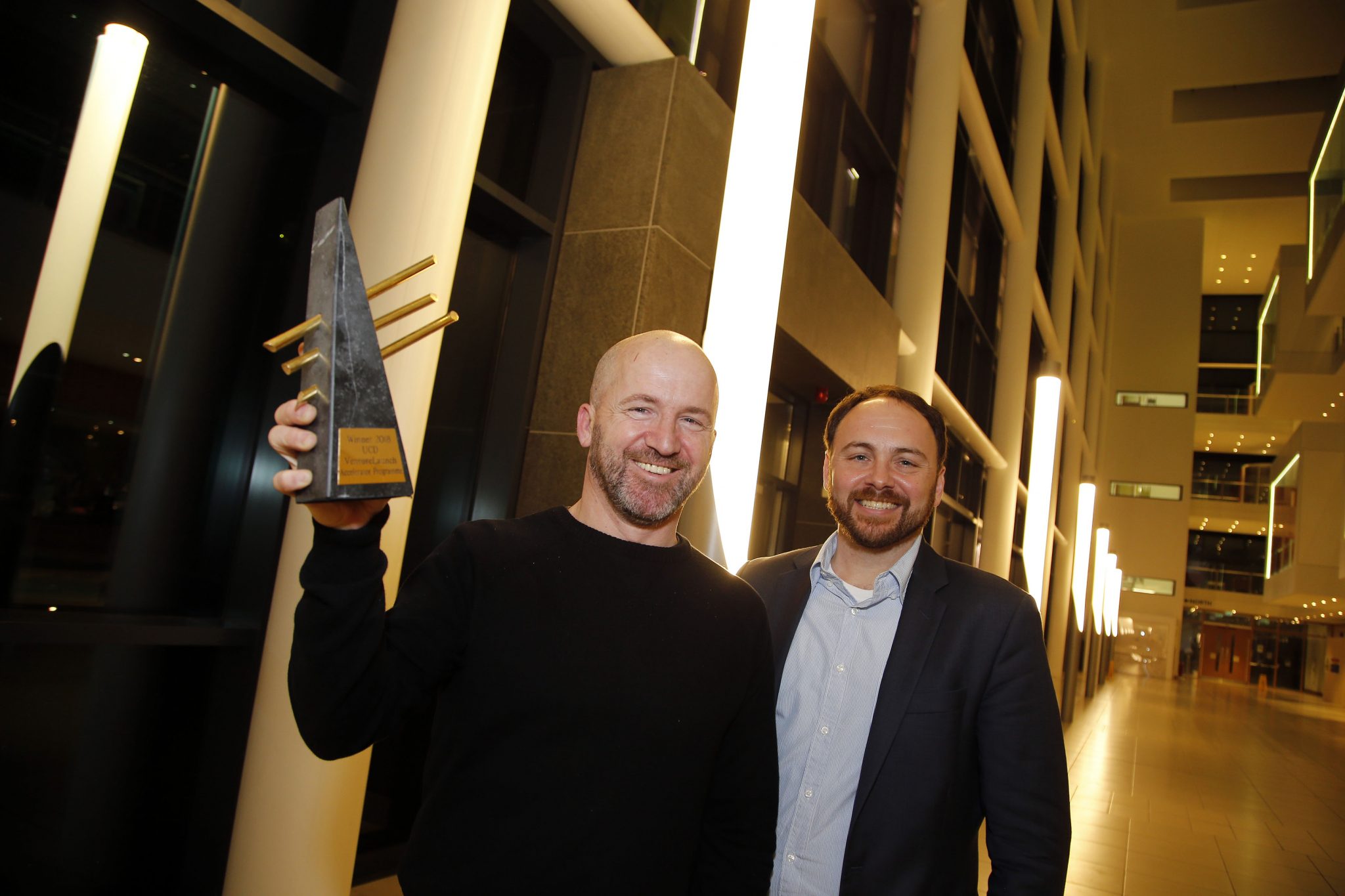 Founders of Naiad, Professor Reynaud and Professor Rodriguez holding the 2018 Start-Up of the Year Award. Photo via UCD.