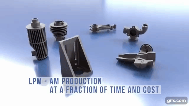 3D printed metal parts produced using the LPM system. Clip via Stratasys.
