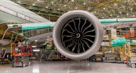 The Boeing 777X jet and GE9x engine. Photo via Boeing