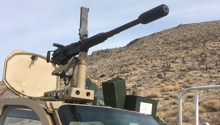 An M2A1 machine gun with a Delta P Design Brevis III suppressor. Photo via Stew Magnuson / National Defense Magazine.