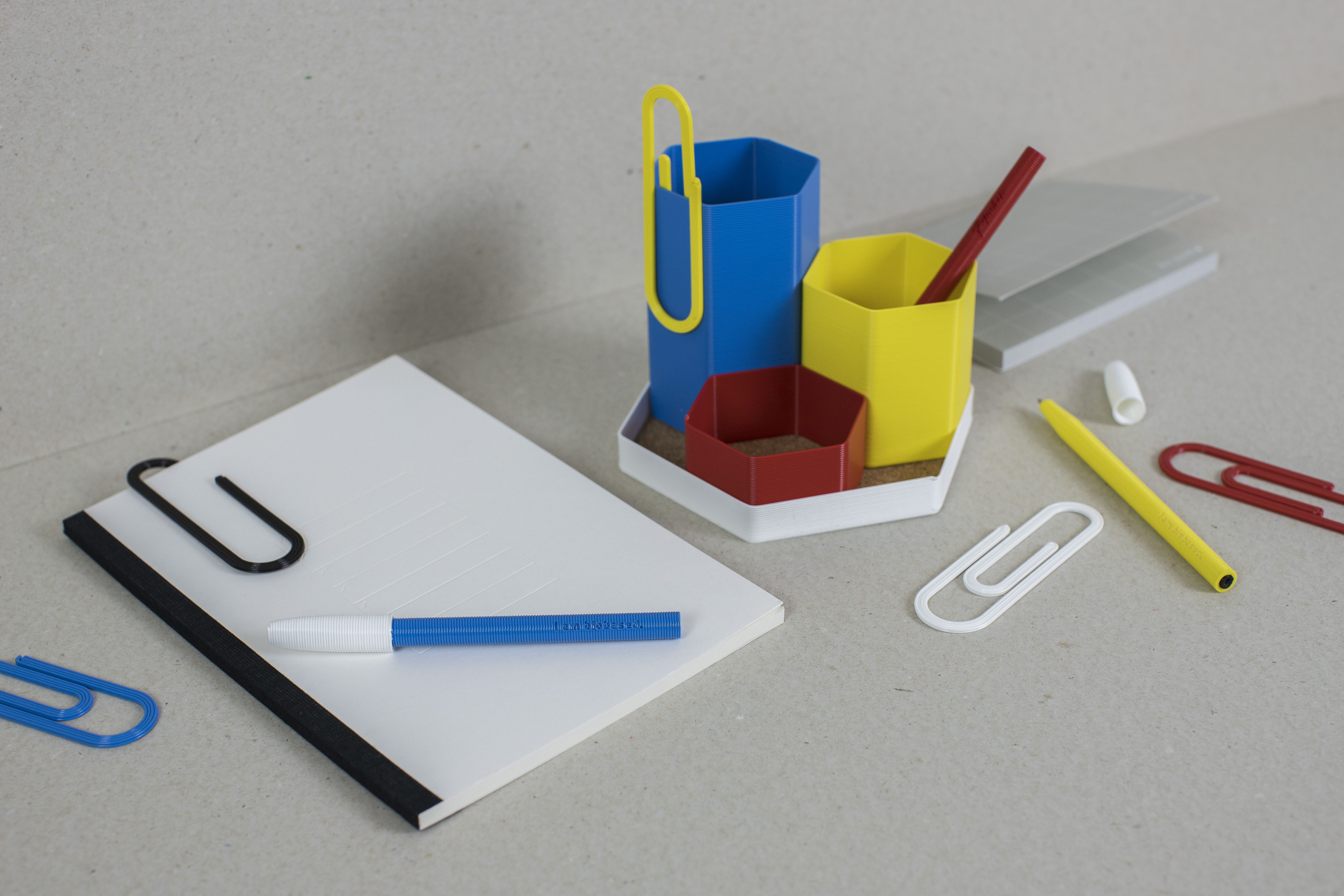 3D printed biodegradable stationary for Paperchase. Photo via Batch.Works.