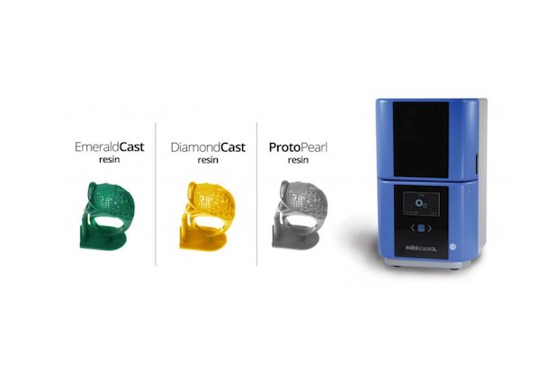 The SolidscapeDL 3D printer and materials. Image via Prodways Group.