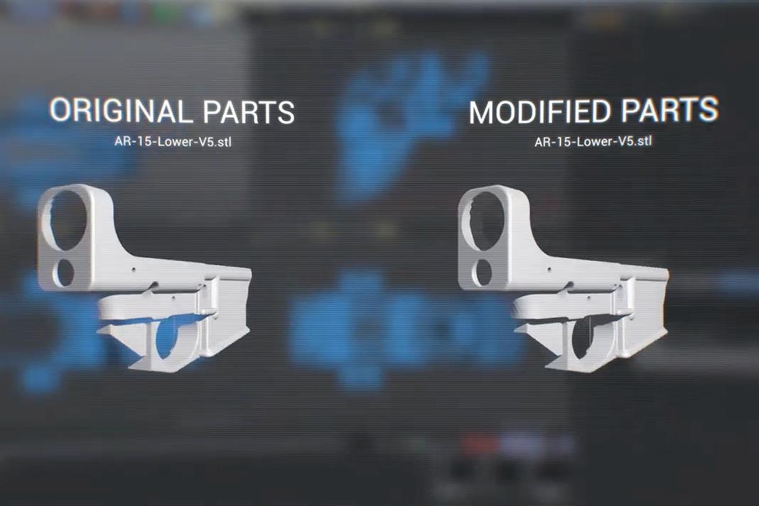 The original and modified 3D model of the 3D printable gun. Image via Campaign.