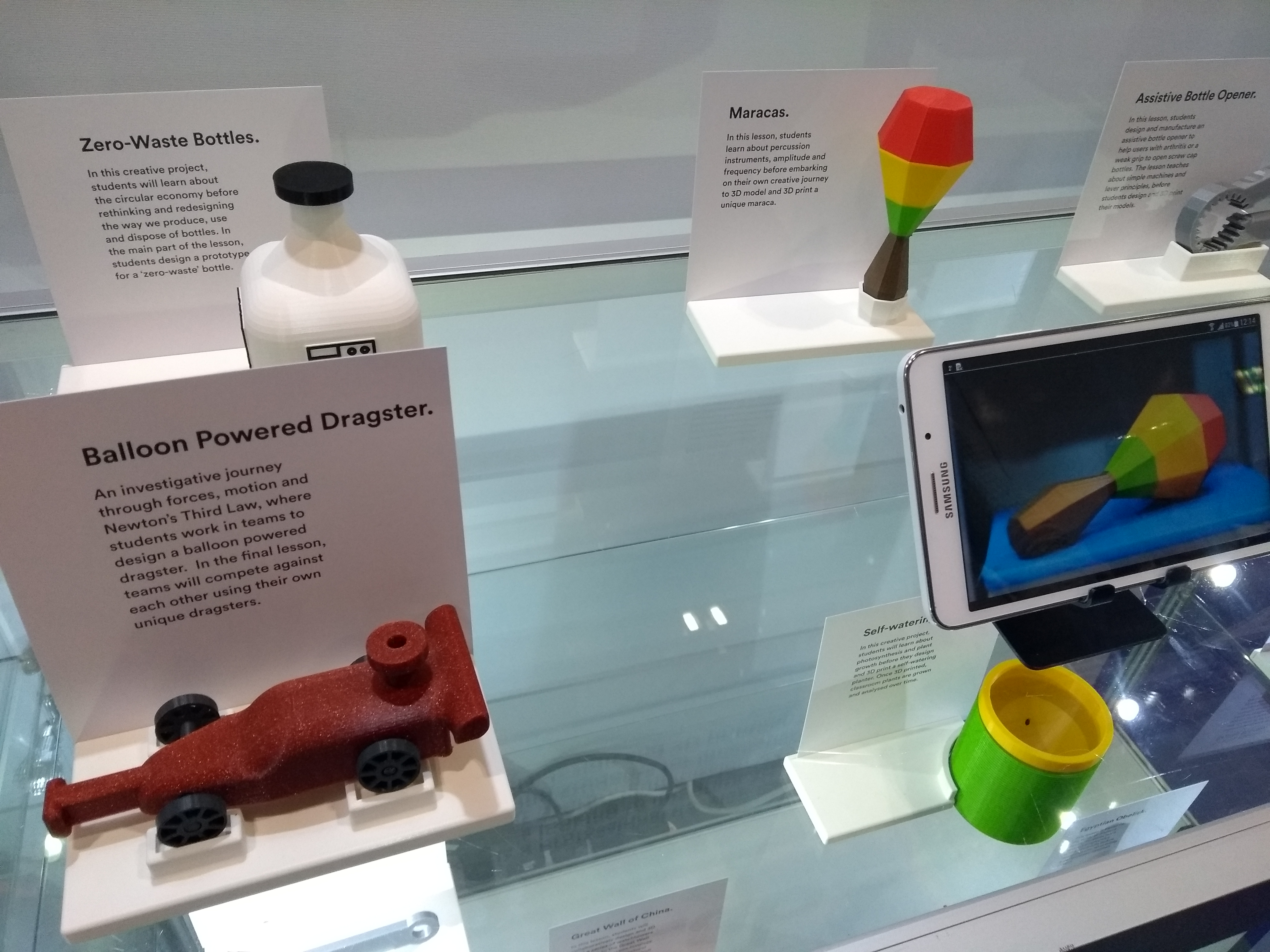 3D printed models from PrintLab’s curriculum, displayed at BETT 2019. Photo by Adrian Williams.