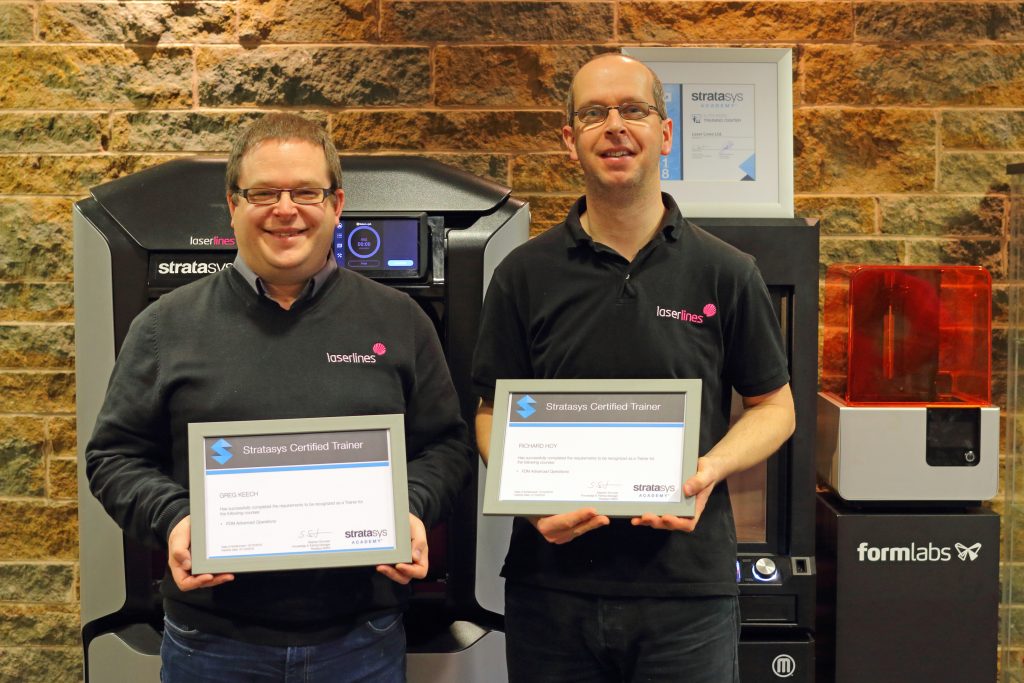Training certificates from the Stratasys Academy. Photo via Laser Lines.