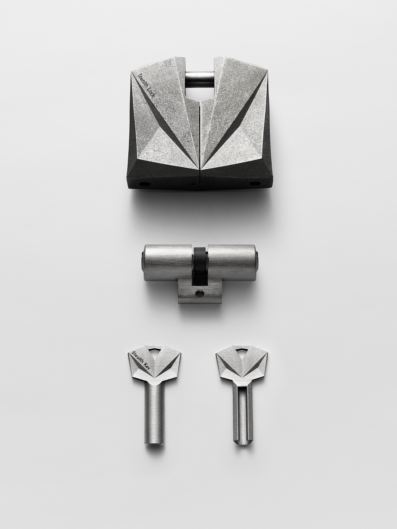The 3D printed padlock, cylinder and keys. Image via UrbanAlps.