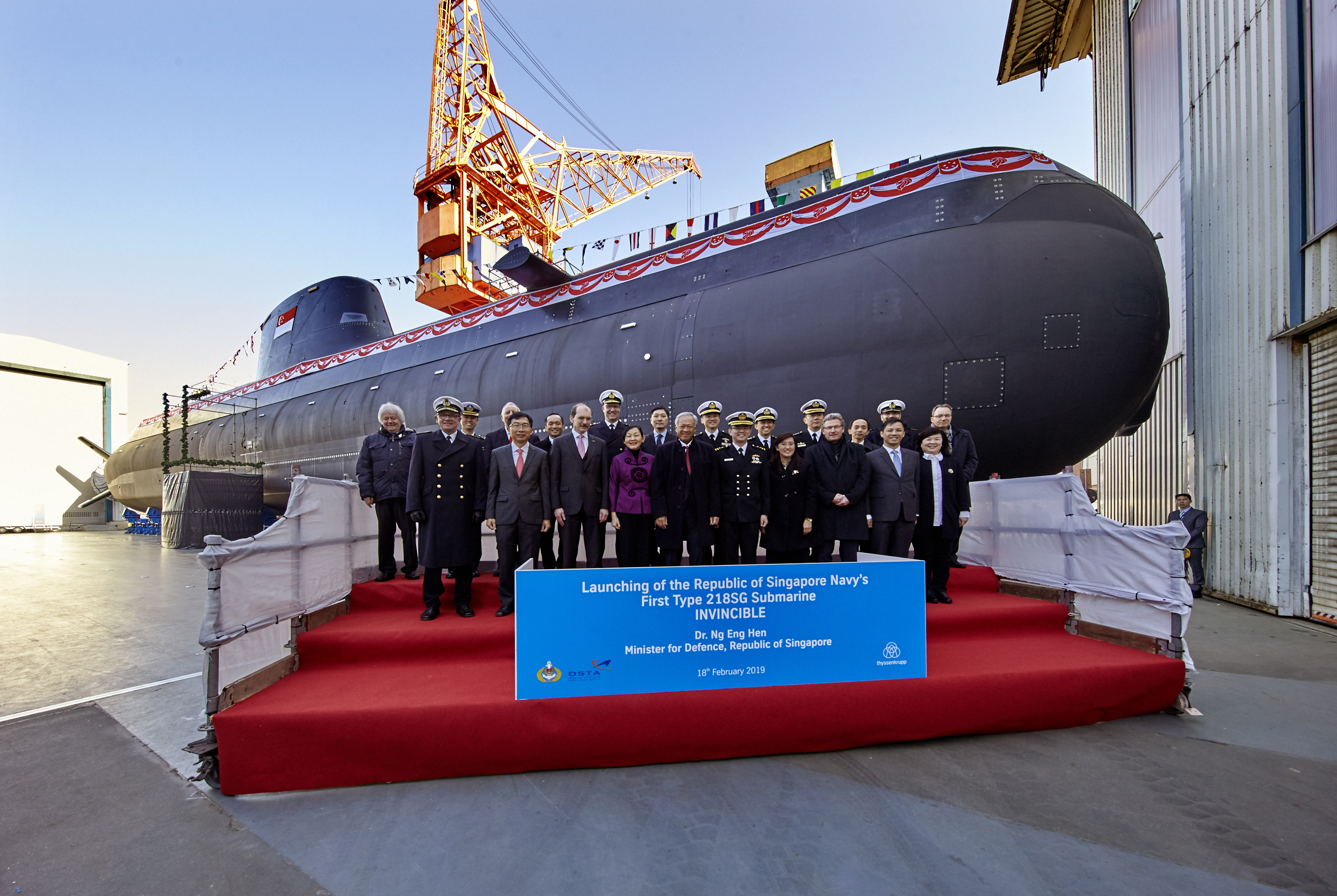 Launching ceremony of the Class 218SG submarine Invincible. Photo via Thyssenkrupp.