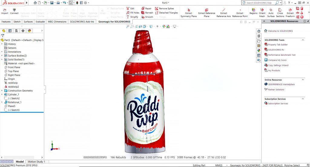 Colorscan object in SOLIDWORKS Geomagic. Image via 3D Systems