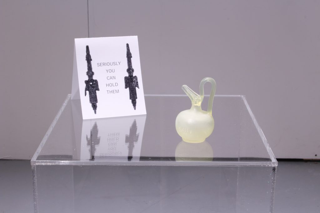 A small, 3D printed Epichysis jug inviting people to touch. Photo courtesy of the artist.