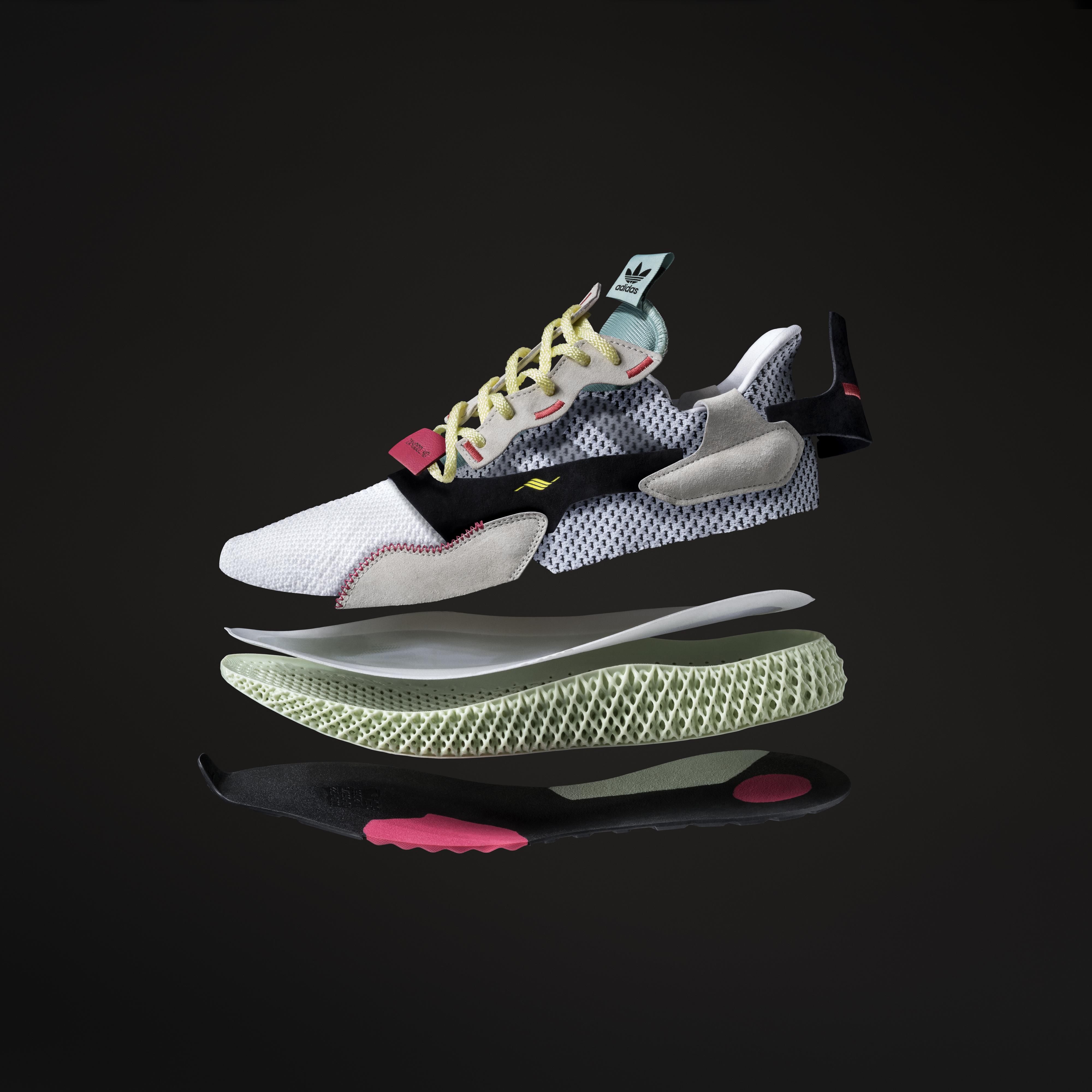 The ZX 4000 4D shoes featuring a Carbon 3D printed midsole. Image via Adidas.