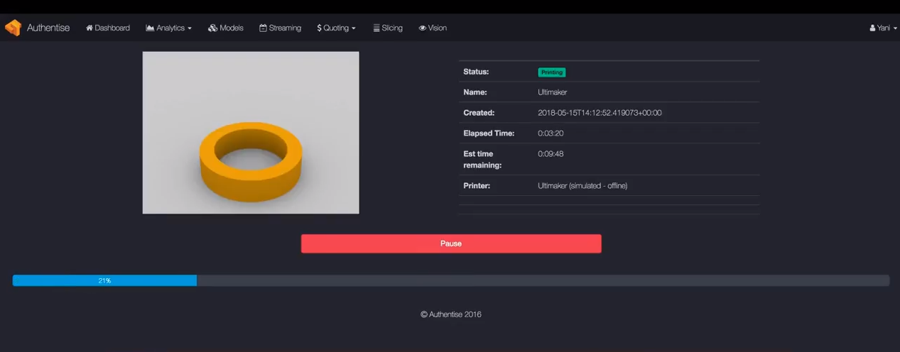 Direct 3D printers control from Authentise's platform. Image via Authentise.