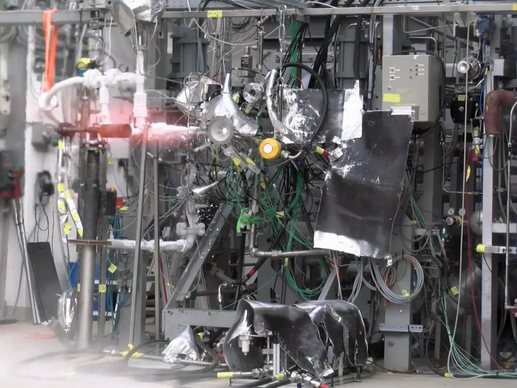 Hot test firing of the 3D printed BERTA engine. Photo via ESA