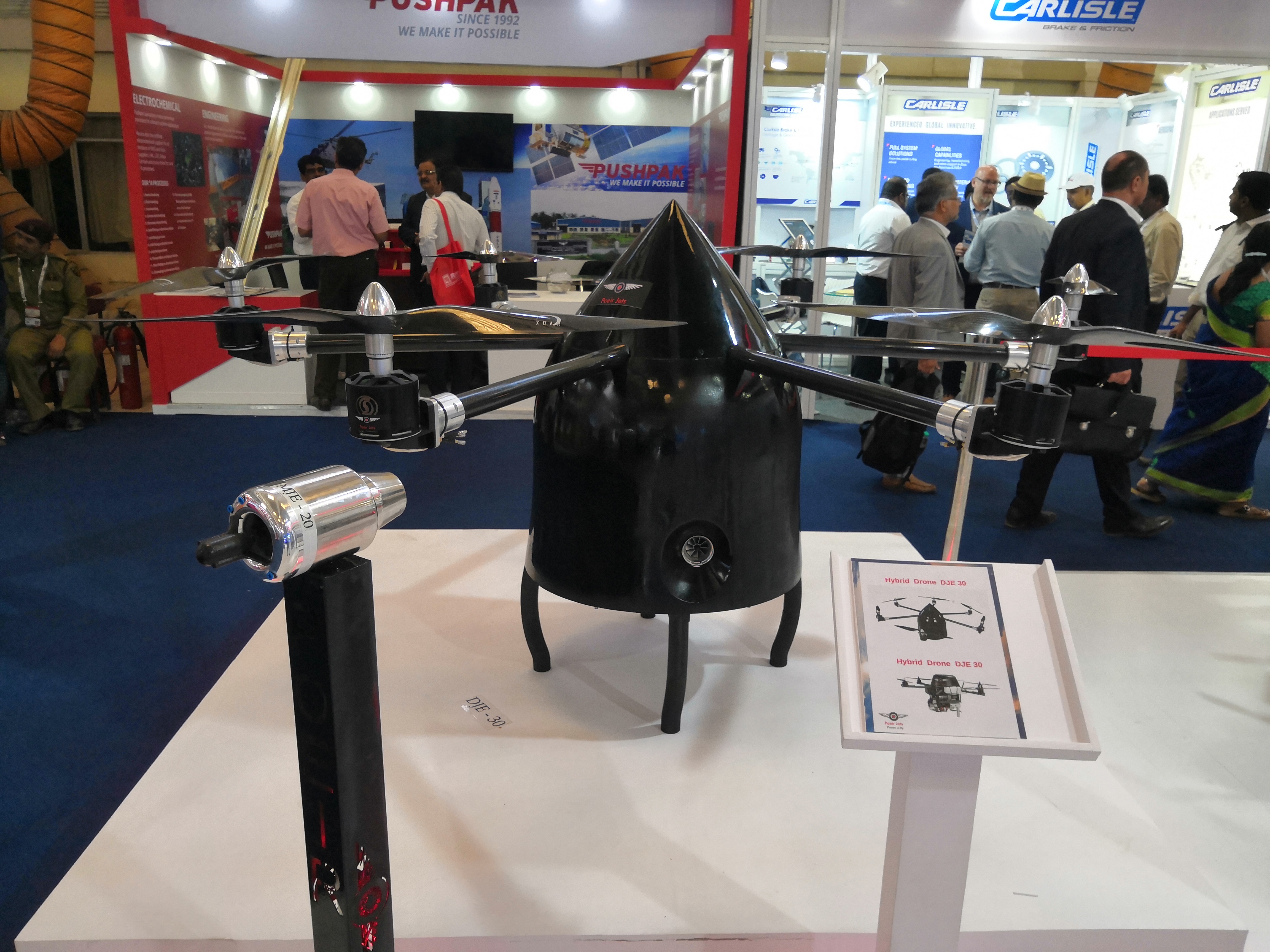 The Heavy-Lift Hybrid Drone being displayed at Aero India 2019. Photo via INTECH DMLS.