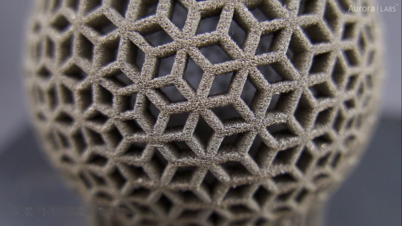 Rhombus ball printed with the S-Titanium Pro. Screengrab via Aurora Labs.