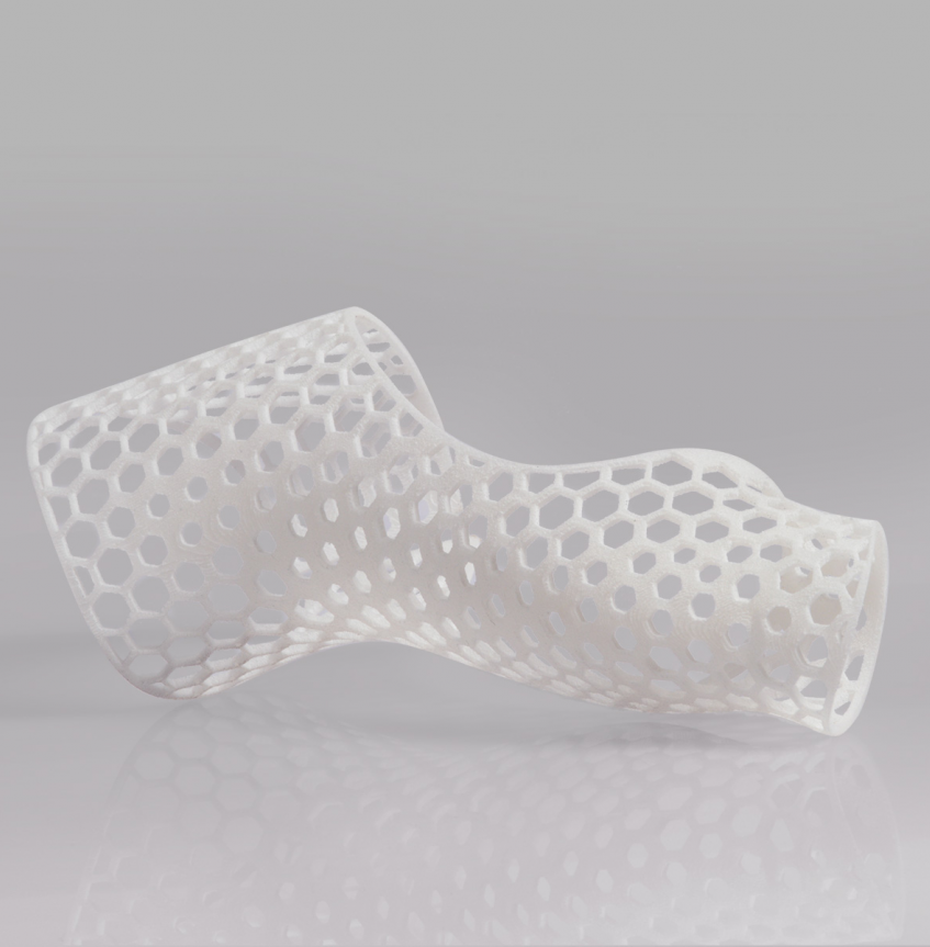 A 3D printed cast using Nylon PA11. Photo via Shapeways.